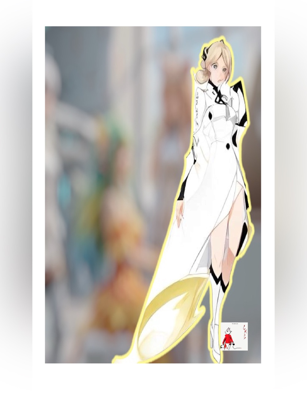 Stylized White & Yellow Anime digital Art Print - Modern Character Illustration